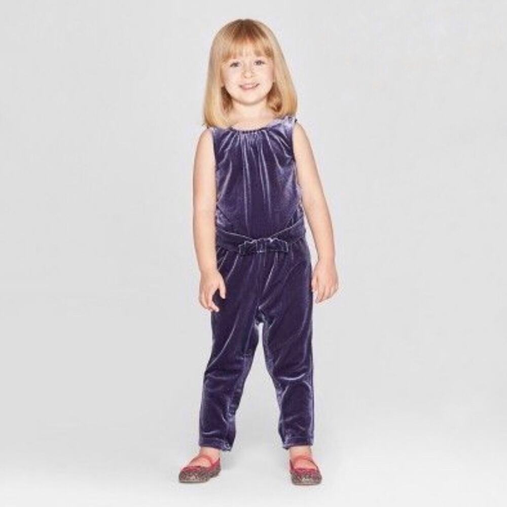 NEW Genuine Kid Girl's 2T Velour Bow Jumpsuit Nightfall Blue